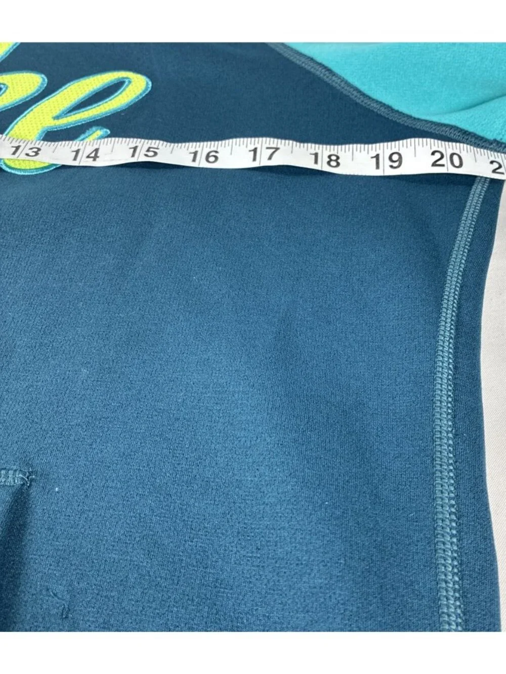 Nike Women's Therma-FIT Colorblock Script Logo Hoodie Teal Blue Neon Volt  SZ  M